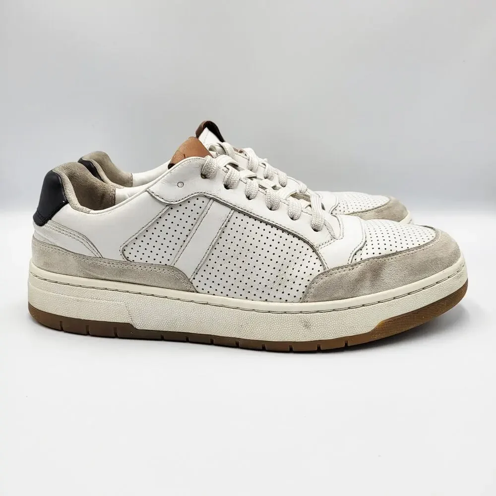 VINCE. Men's Size 8.5 Mason Perforated White Leather Suede Detail Casual Sneaker
